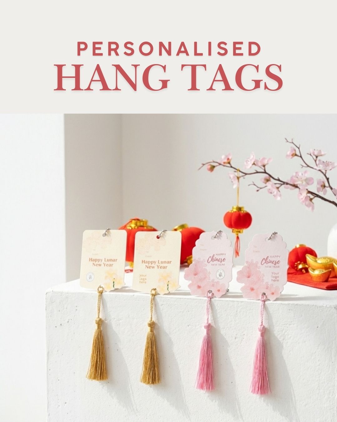 Chinese New Year Gift Tag Cards with Tassel & Metal Chain (20pcs Bundle)