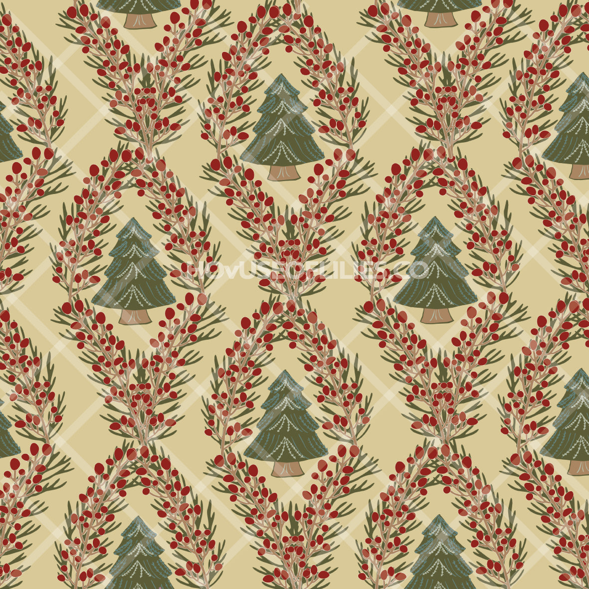 Berry Wreath Pines - Seamless Pattern Download